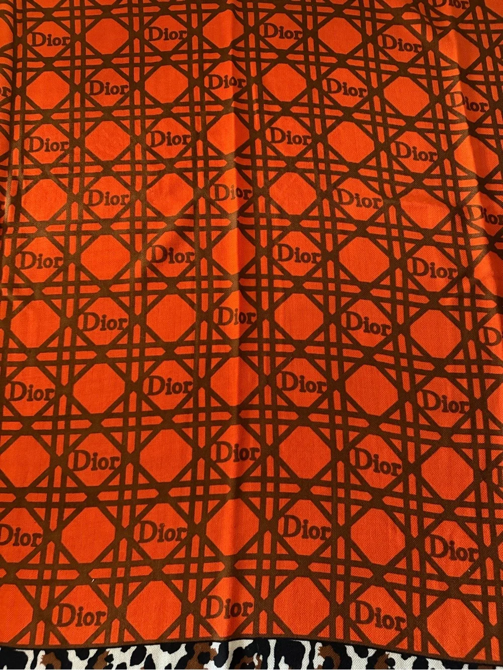 Dior Orange and Brown Logo Pattern Wool/Silk/Cashmere blend Scarf.
